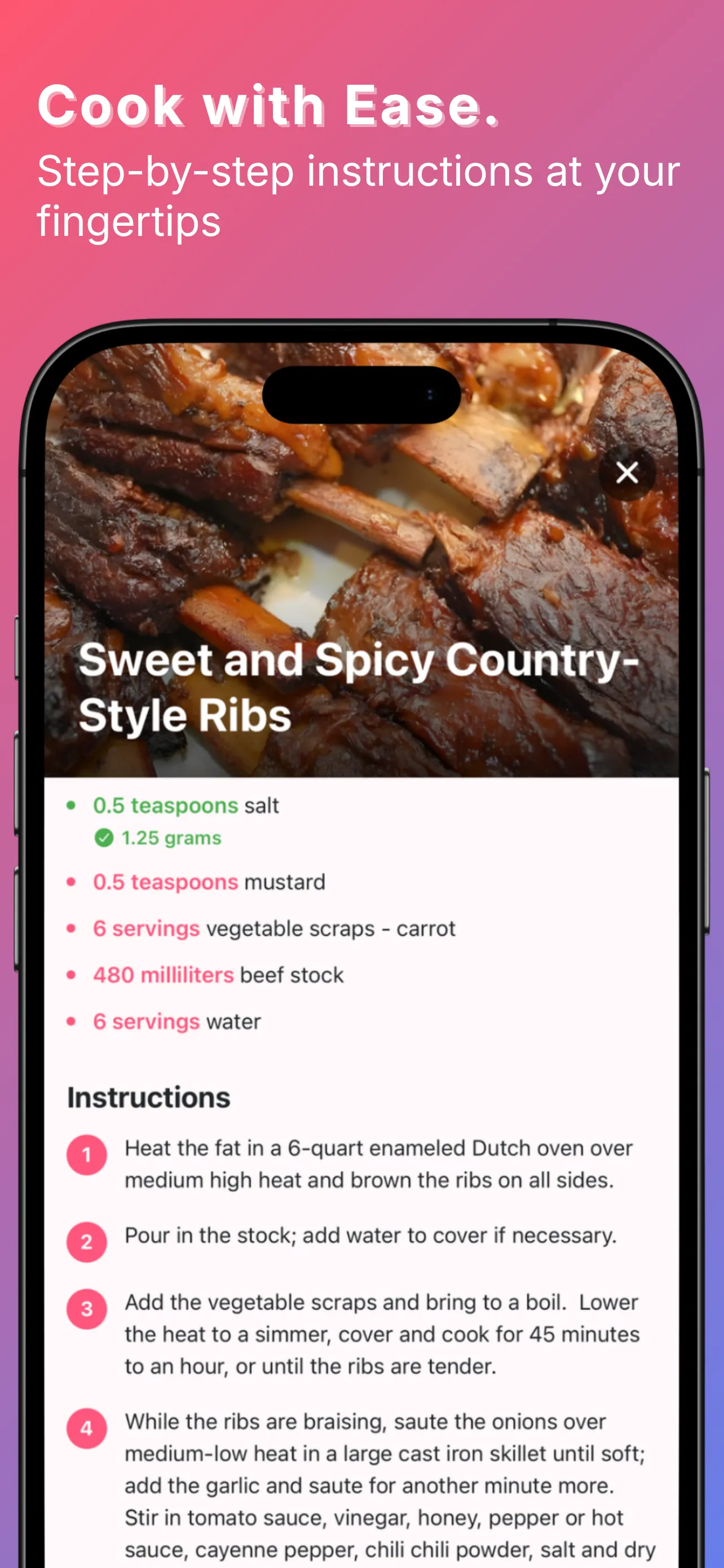 Step-by-step cooking instructions