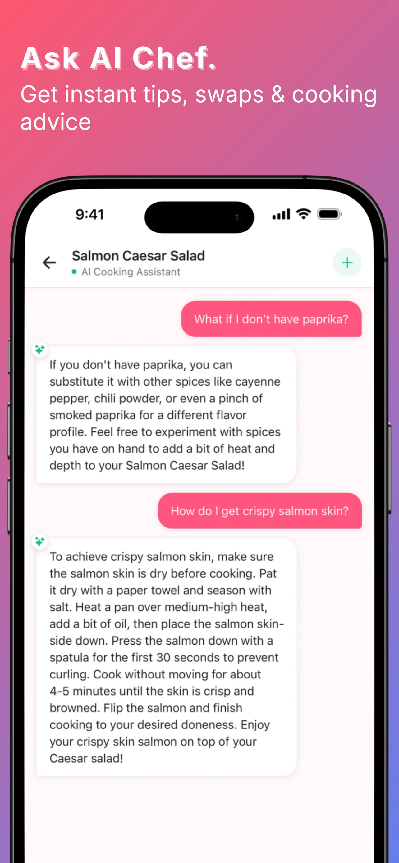 Per-recipe AI chef chat