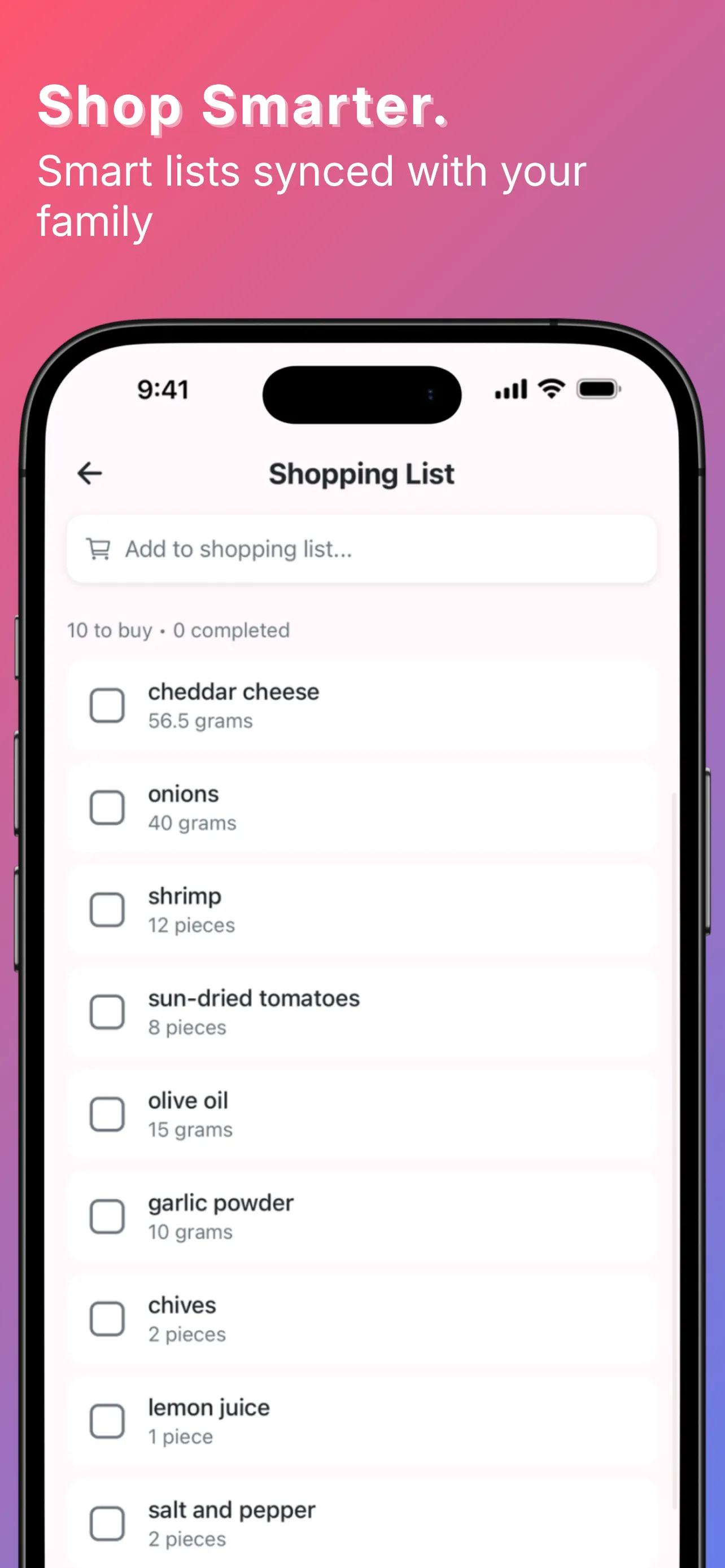 Shared shopping list