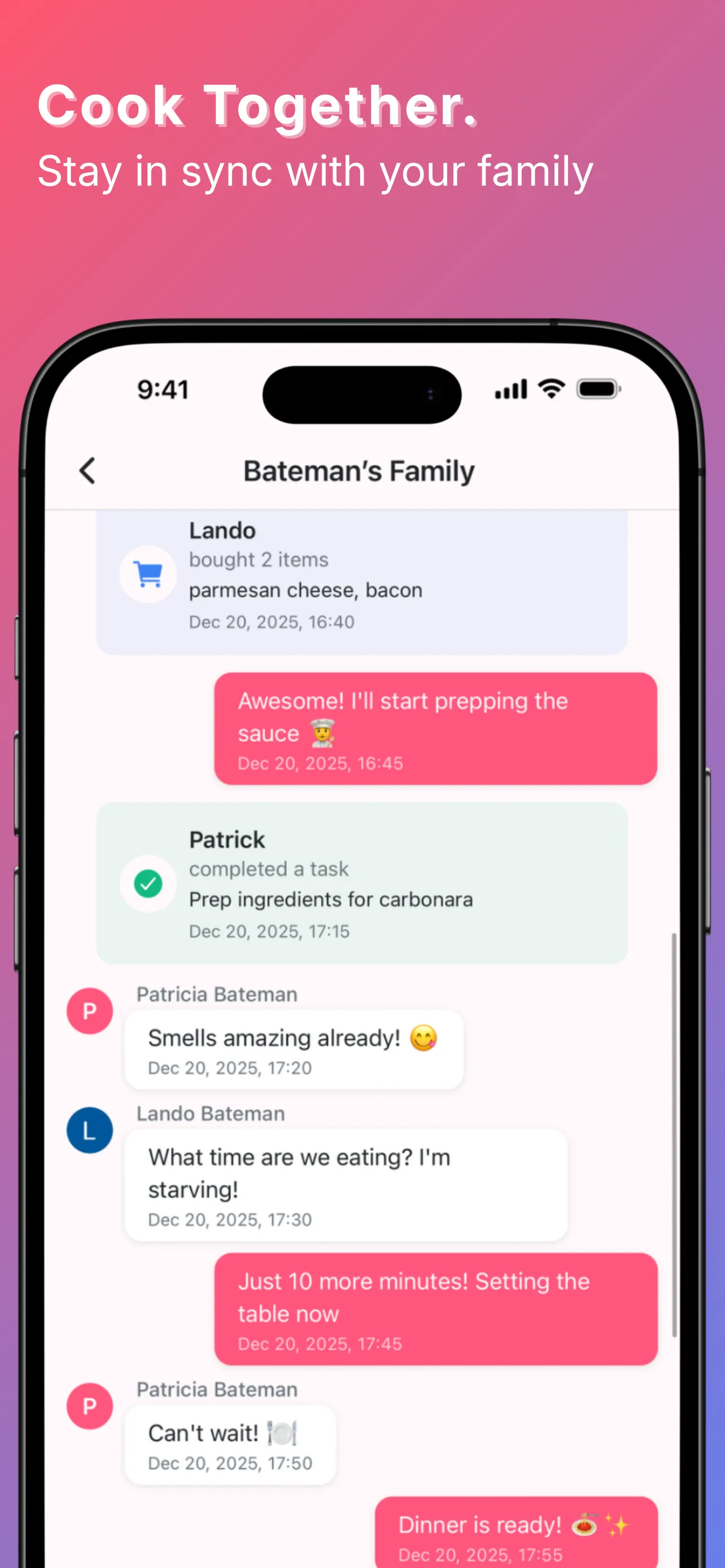 Family chat with activity events