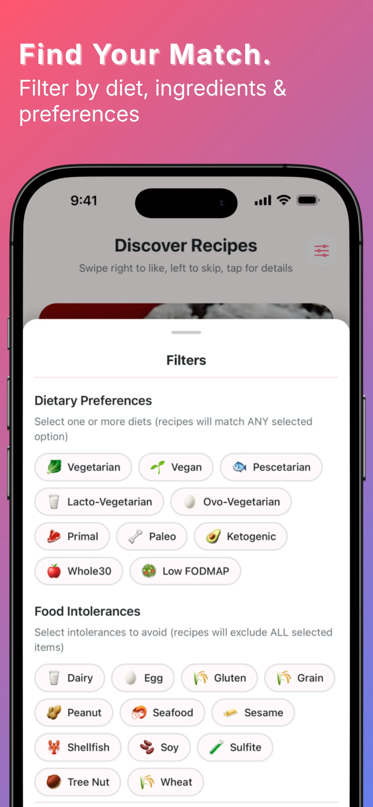 Filter by diet and intolerances